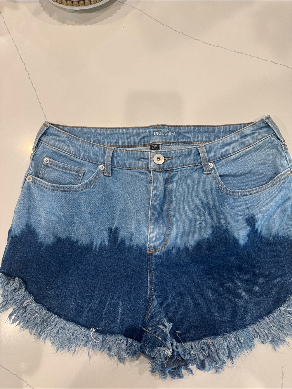 INC International Concepts Two-Tone Blue Dip-Dye Denim Shorts
